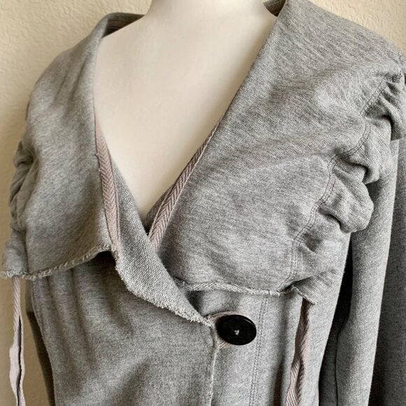 LUCKY BRAND Shrunken Grey Cotton Knit Jacket with Drawstring Collar L - Picture 5 of 8